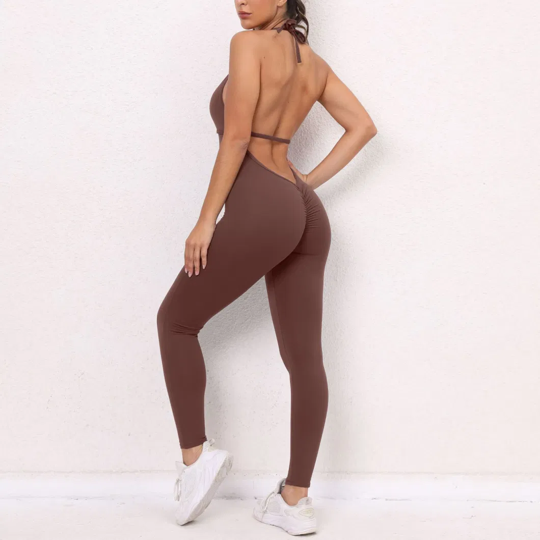 Woman Hang Neck One-Piece Yoga Leggings Quick-Drying Tight-Fitting Yoga Pants Breathable Sports Fitness Pants